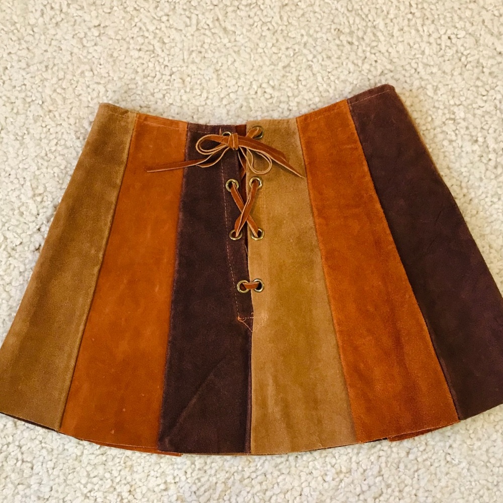 Vintage suede patch lace up skirt